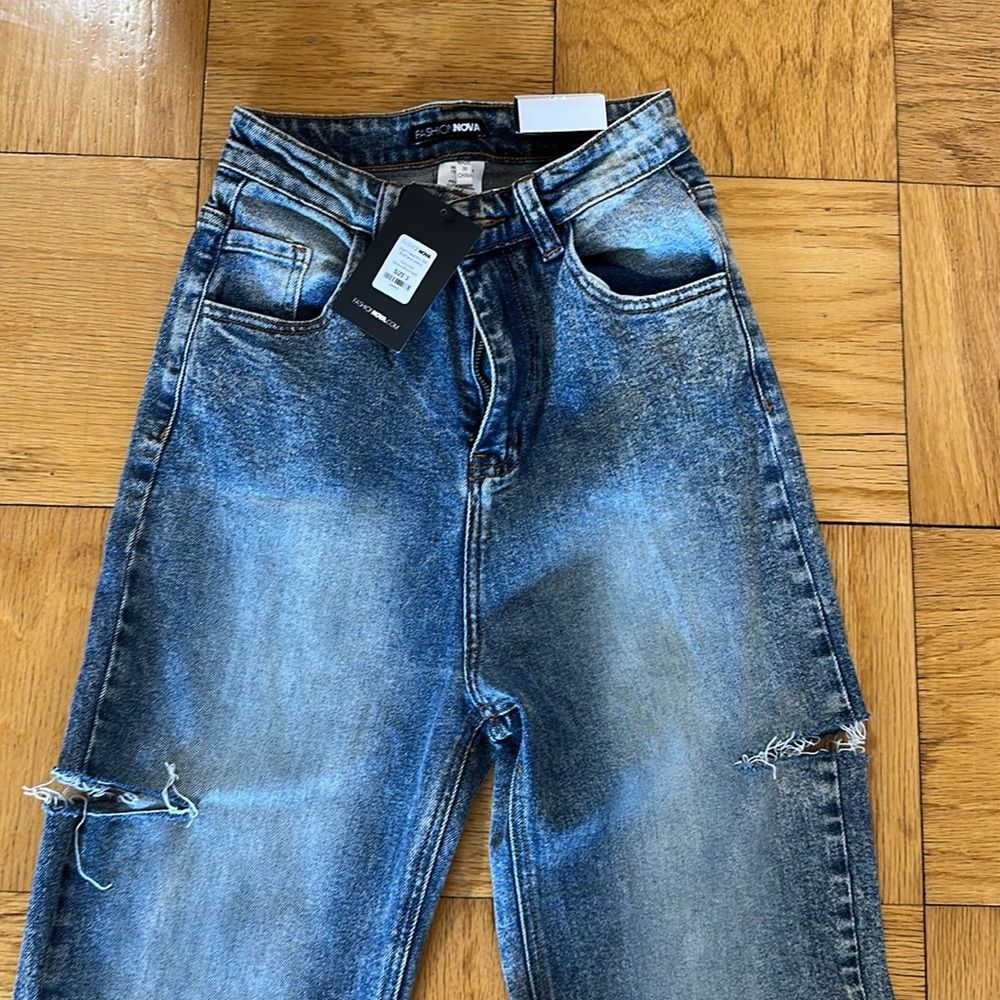 Denim boyfriend Jeans with side slit